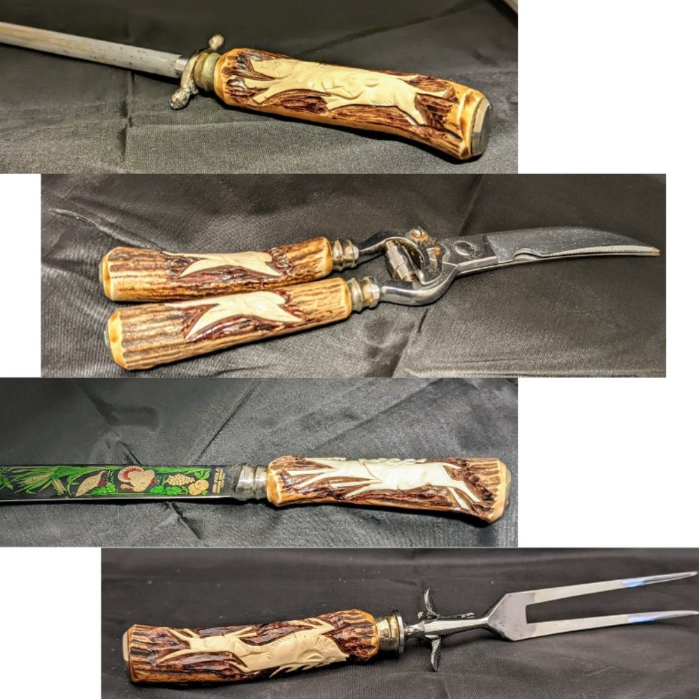 Vintage Anton Winger JR Stag Solingen Germany Cutlery 4pc Carving Set